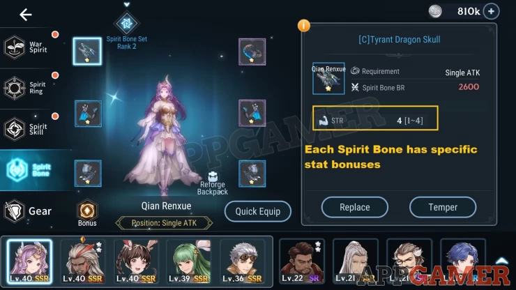 Spirit Bones are items you can equip to increase your stats