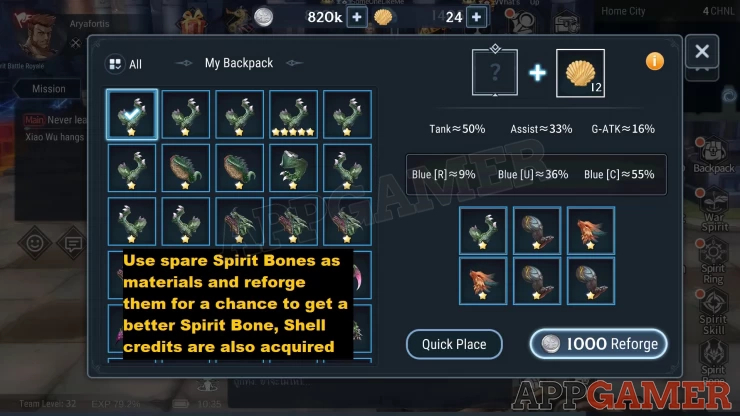 Use spare Spirit Bones and reforge them to a new Spirit Bone with better stats
