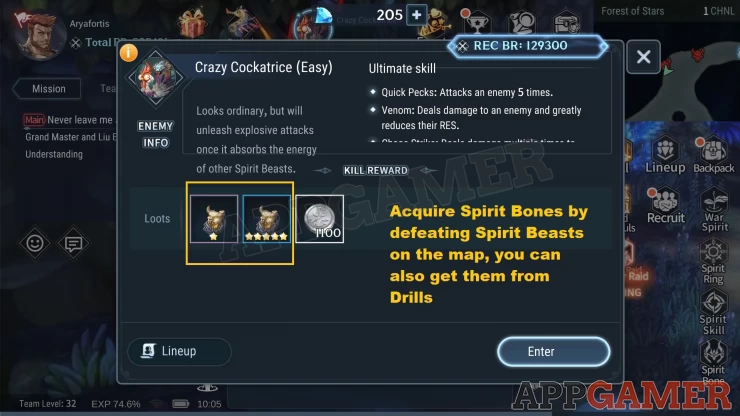Defeat Spirit Beasts and claim Drills to get more Spirit Bones