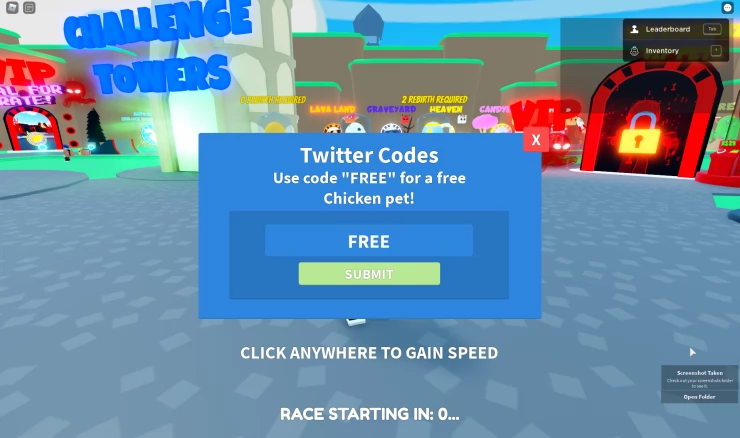 Speed Run Simulator Codes Entry Screen