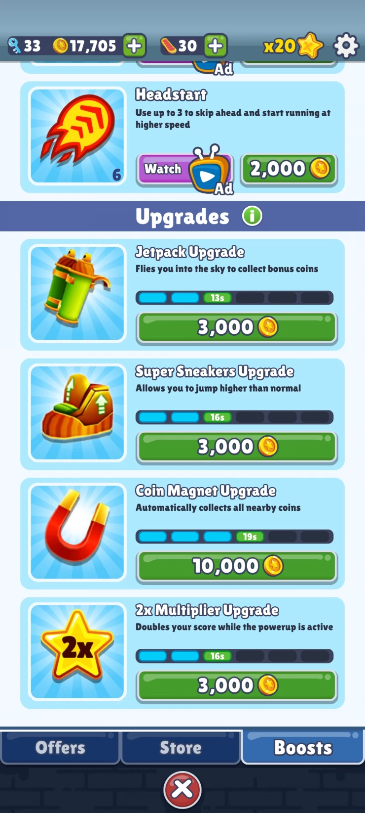 Boosts in Subway Surfers