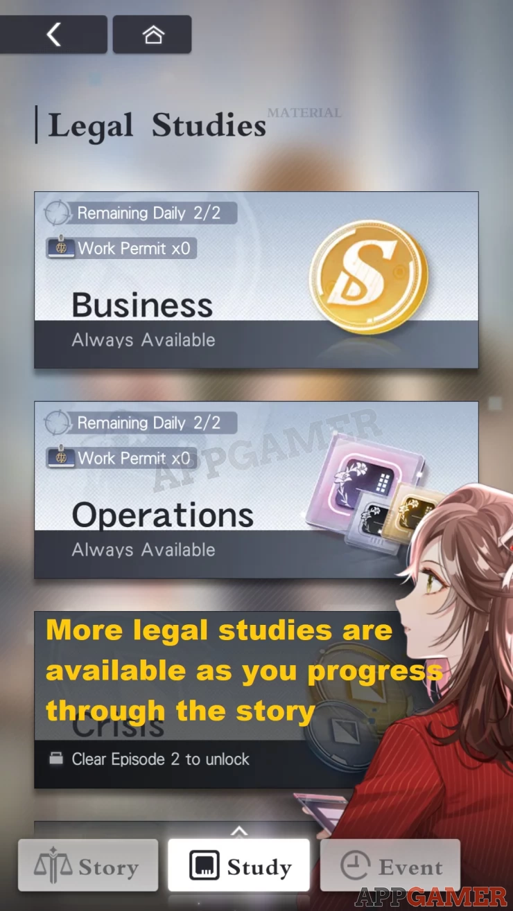 Legal Studies let you acquire materials that are used for upgrades and more