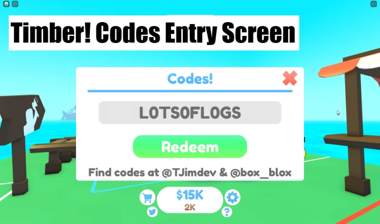 Timber! Codes Redeem Screen