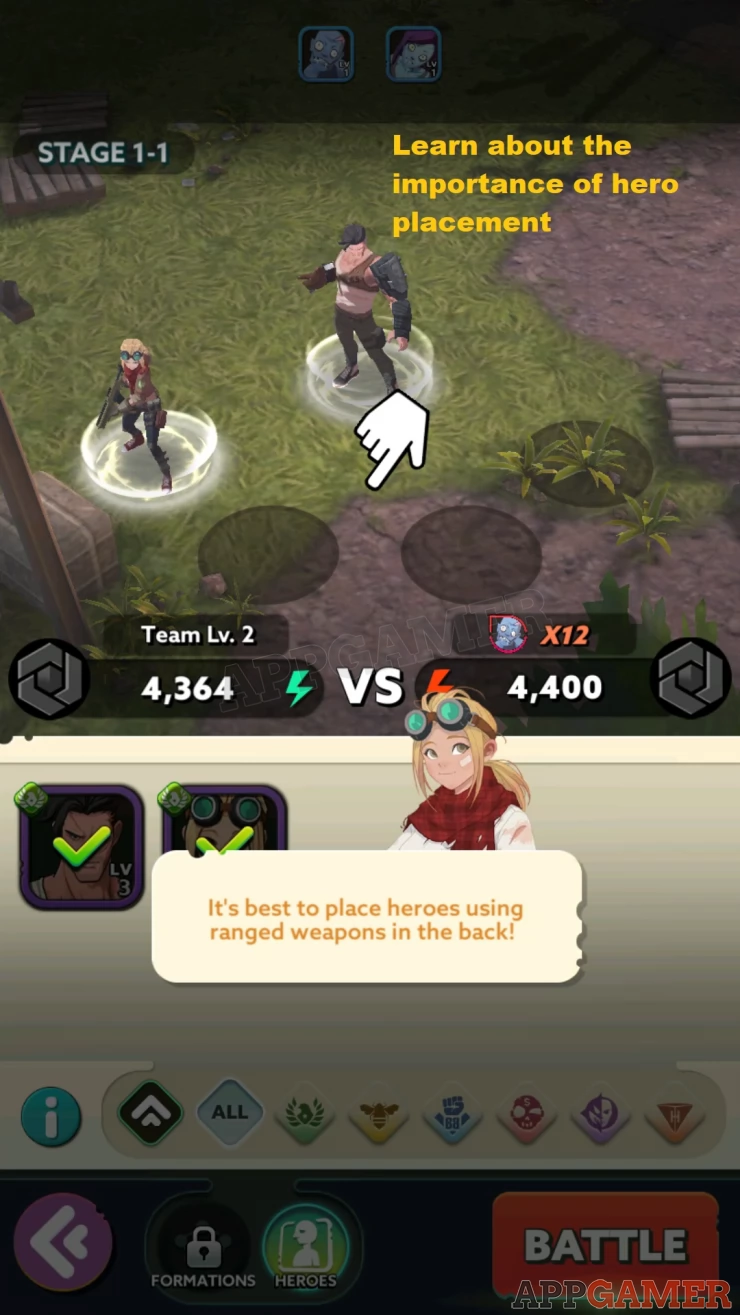Learn how battles work, as well as the importance of placing your heroes