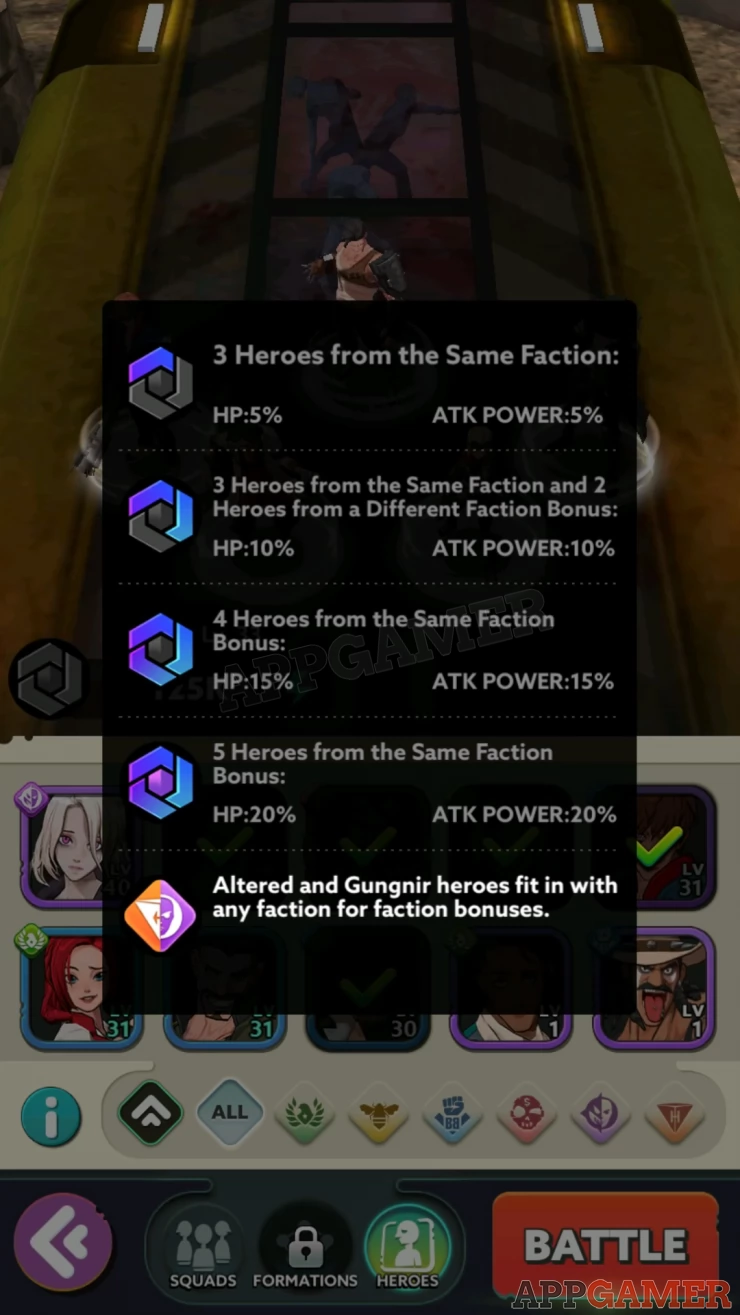 Get bonus stats with specific faction combinations