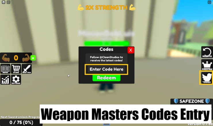Weapon Masters Codes Entry Screen