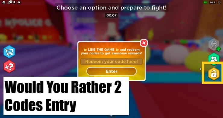 Would You Rather 2 Codes Entry Screen