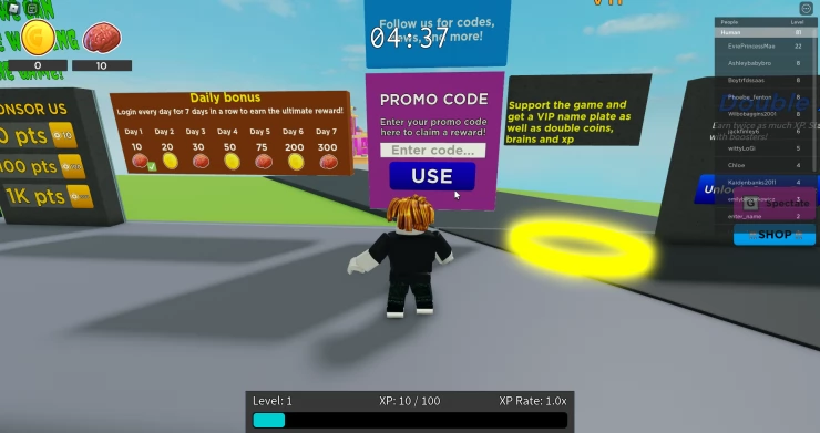 Zombie Tag Codes Entry Screen