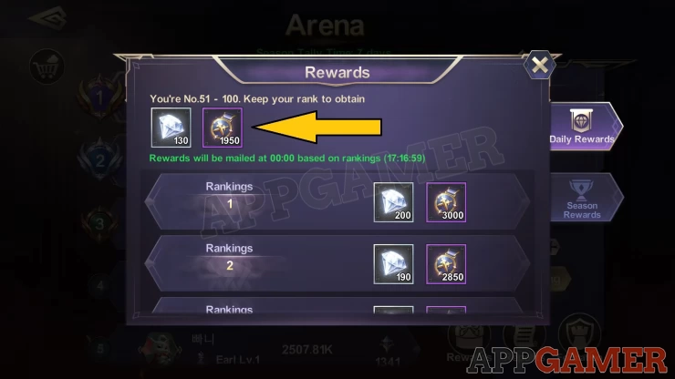 Acquire Diamonds and Honor Medals based on your Arena score