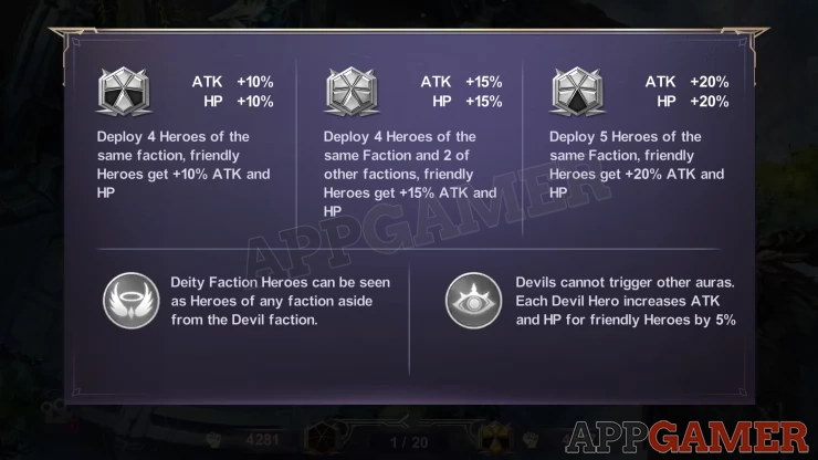 Hero Faction bonuses