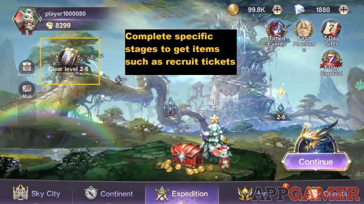 Get Recruitment Tickets by completing Stage 2-8 and 4-1 early in the game