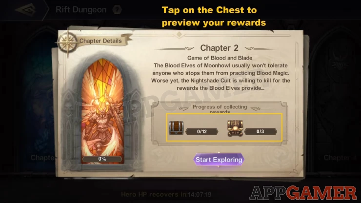 Check how many Chests you can acquire before starting an exploration