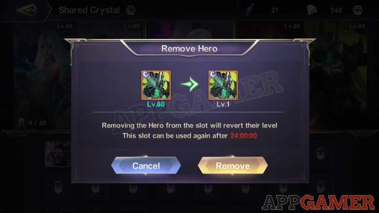 You will need to wait for 24 hours before you can use a slot again where a hero has been removed