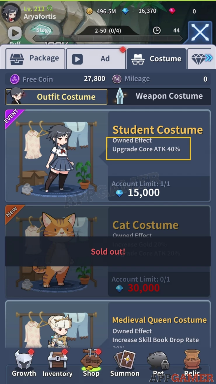 Check the shop for costumes to see if there are useful ones that can provide you with good buffs
