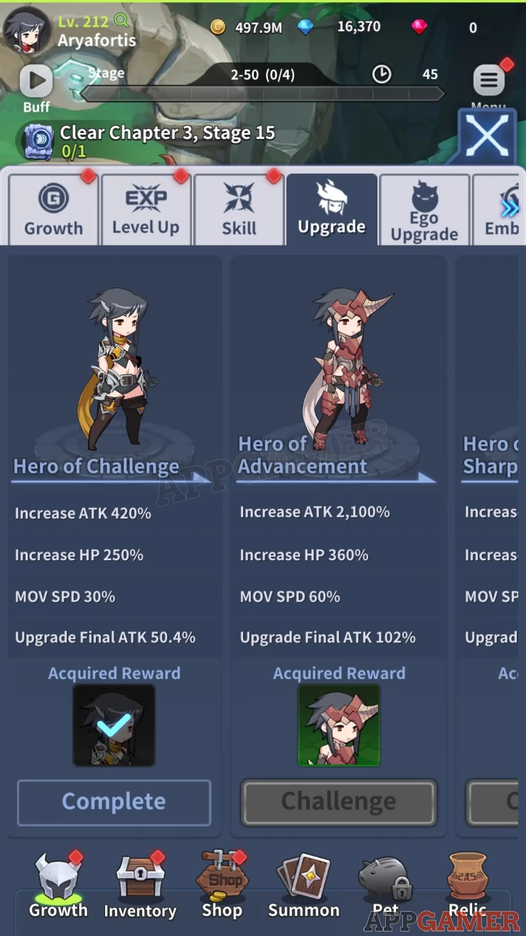 Challenges can be unlocked as you progress the game’s campaign. This will let you take on battles in order to upgrade your hero in order to get a boost in their stats, it will also update the look of your hero