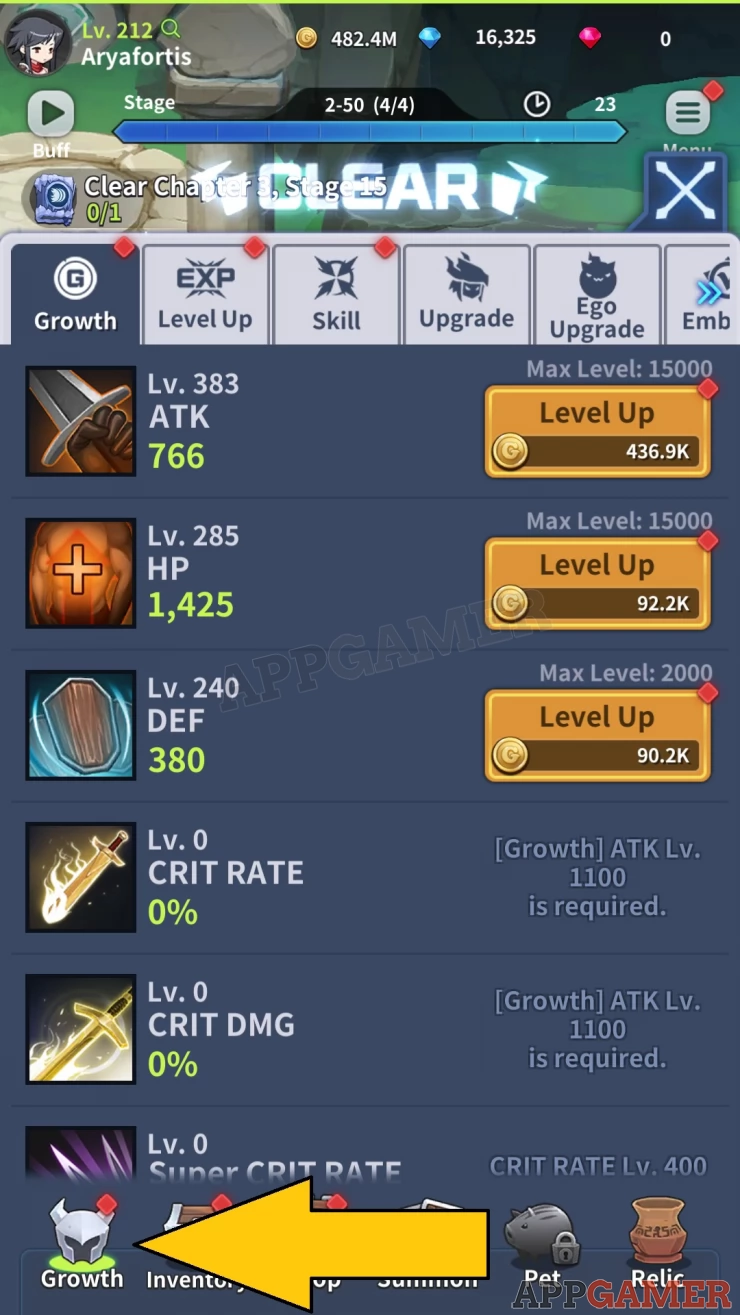 Check the Growth tab and level up your stats, hero level, skills etc.