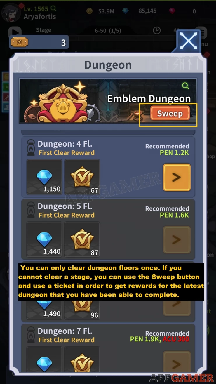 Marks can be acquired by clearing floors from the Emblem Dungeon. Later on, you will need more ACU and PEN stats to be able to defeat the enemies.