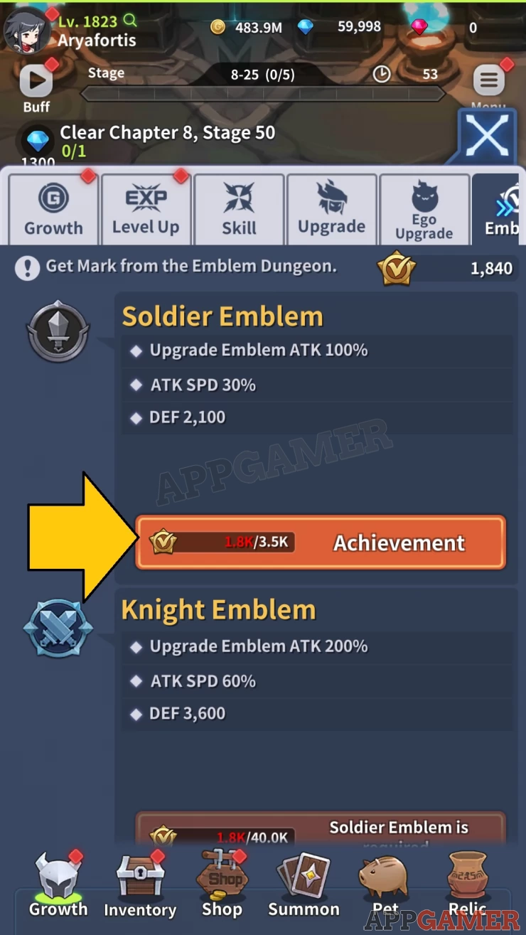 Emblems are achievements that you can unlock by providing them with Marks, these can be acquired from the Emblem Dungeon