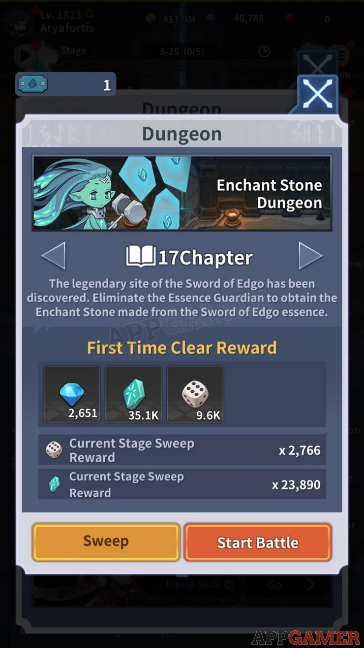 Enchant Stone Dungeon rewards you with materials to improve your equipment and pets