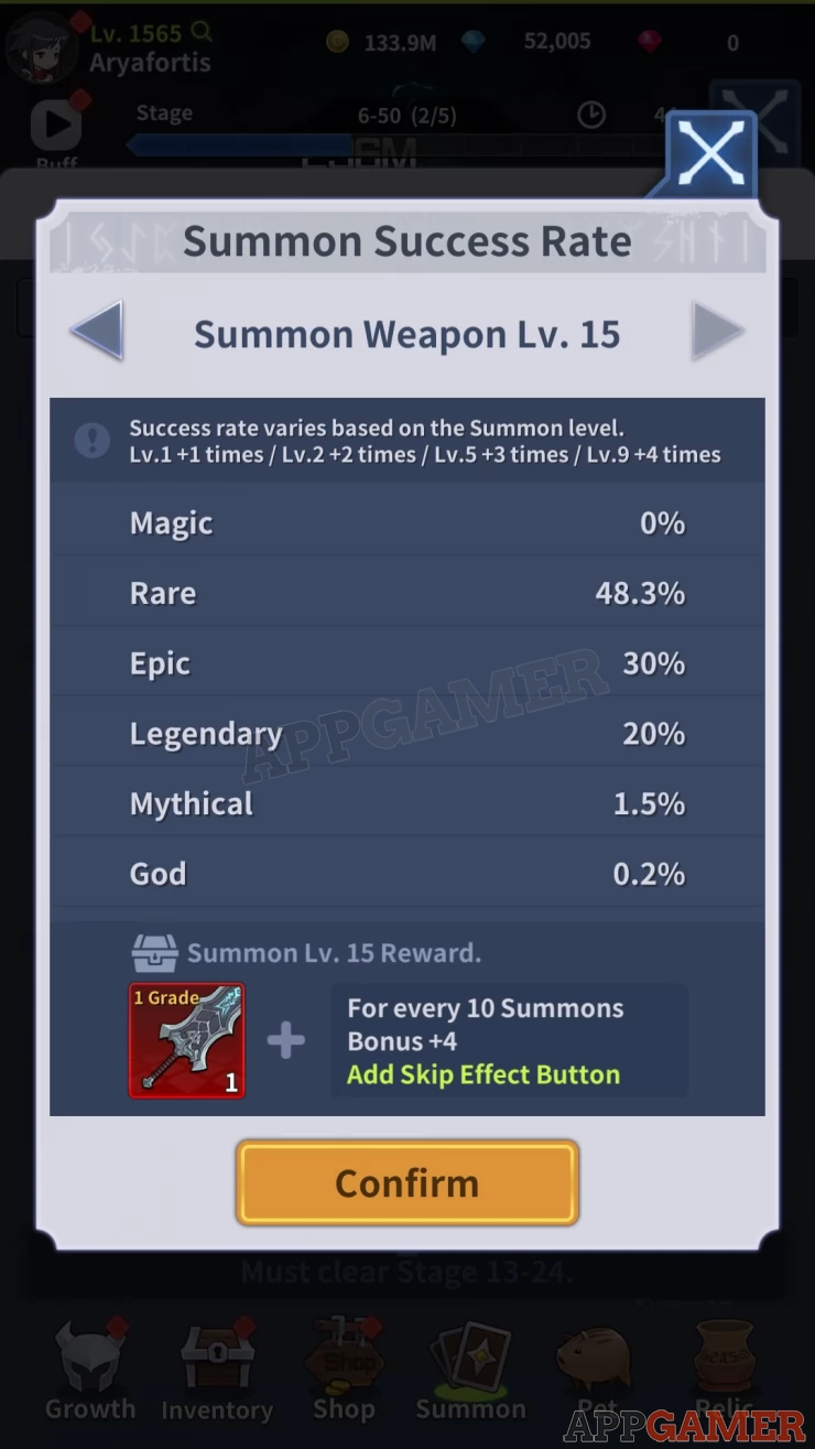 Increasing your Summon level will help you get better drop rates for higher grade items