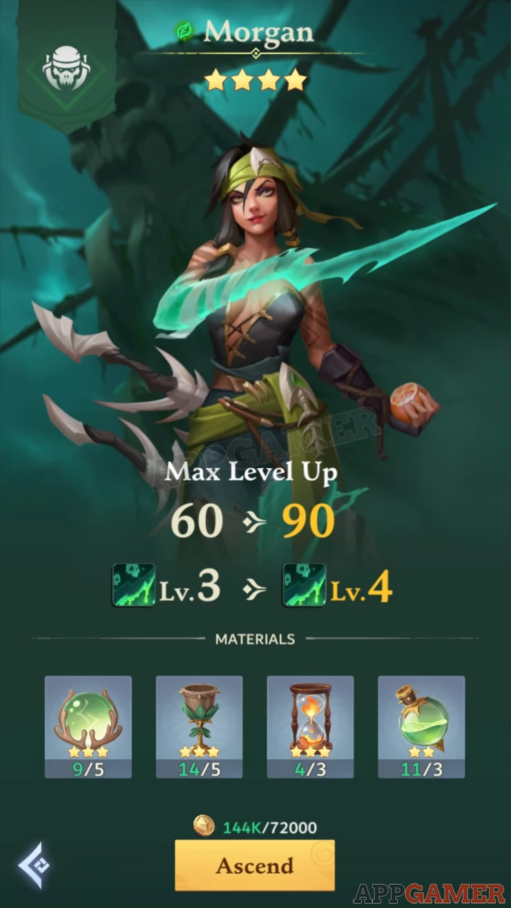 Use Ascension materials and Gold to unlock new level caps and increase your skill level