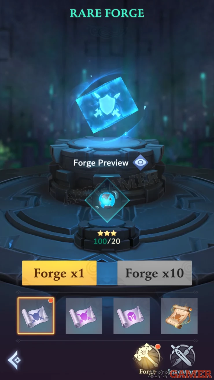 Exchange Forge Stones to get weapons from Rare to Legendary