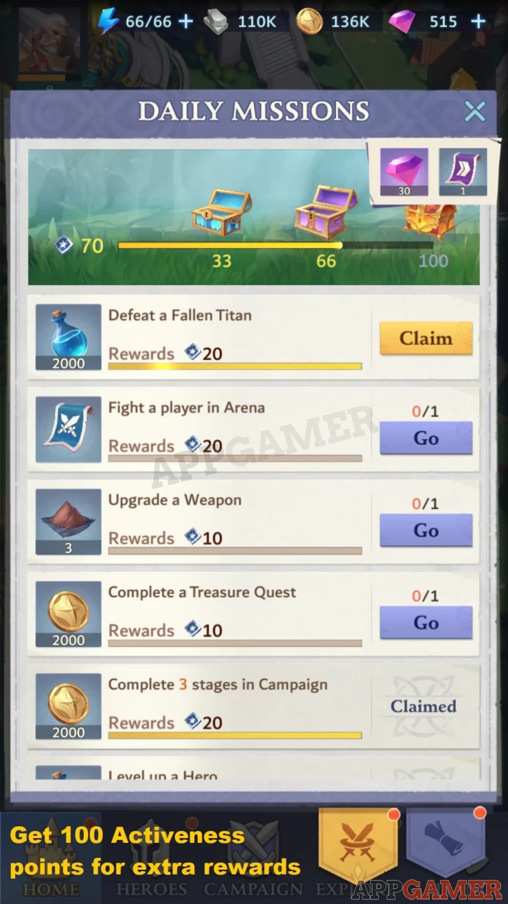 Complete missions and get rewards