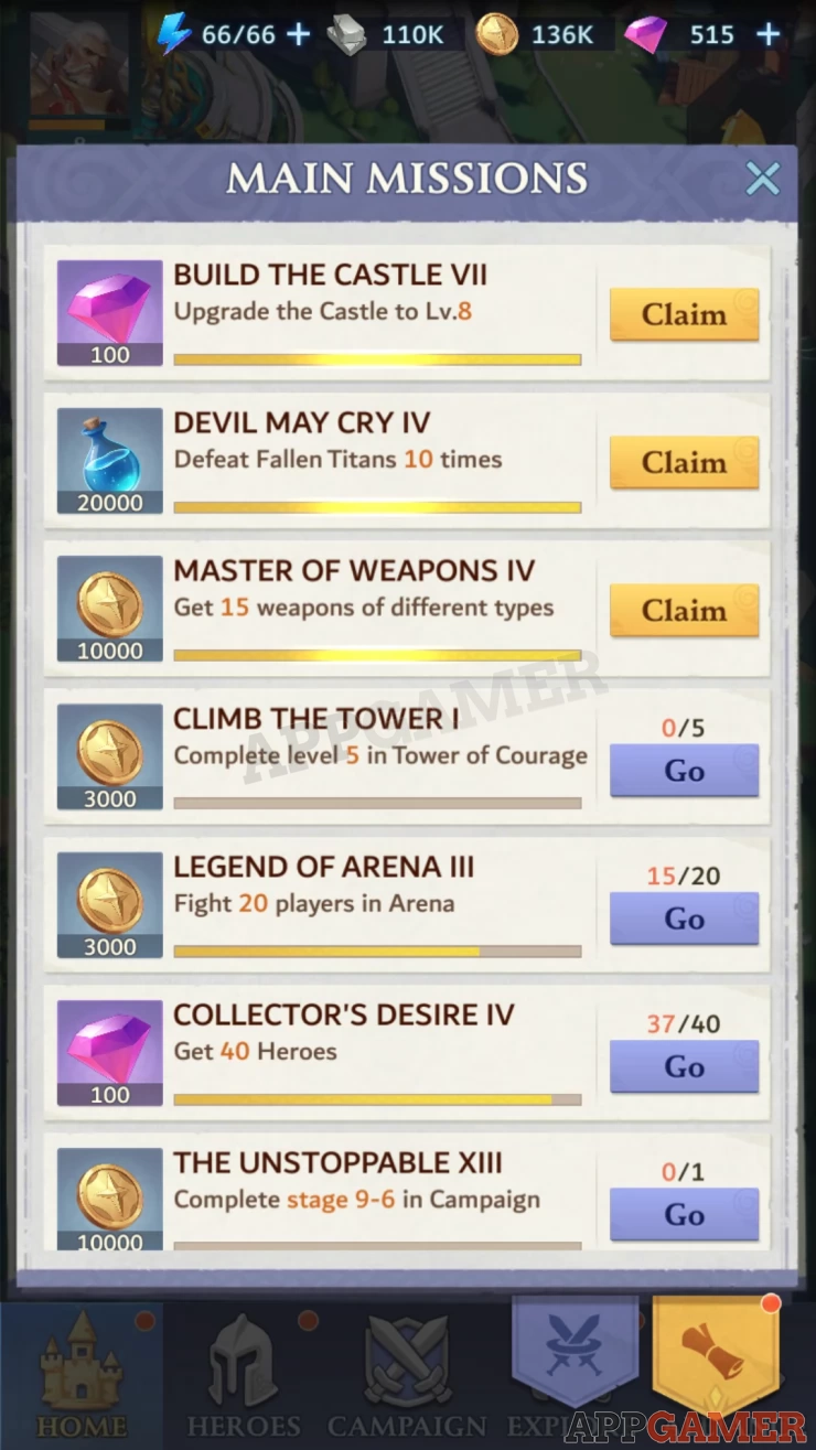 Complete Main Missions for a lot of Gold and Exp Potions