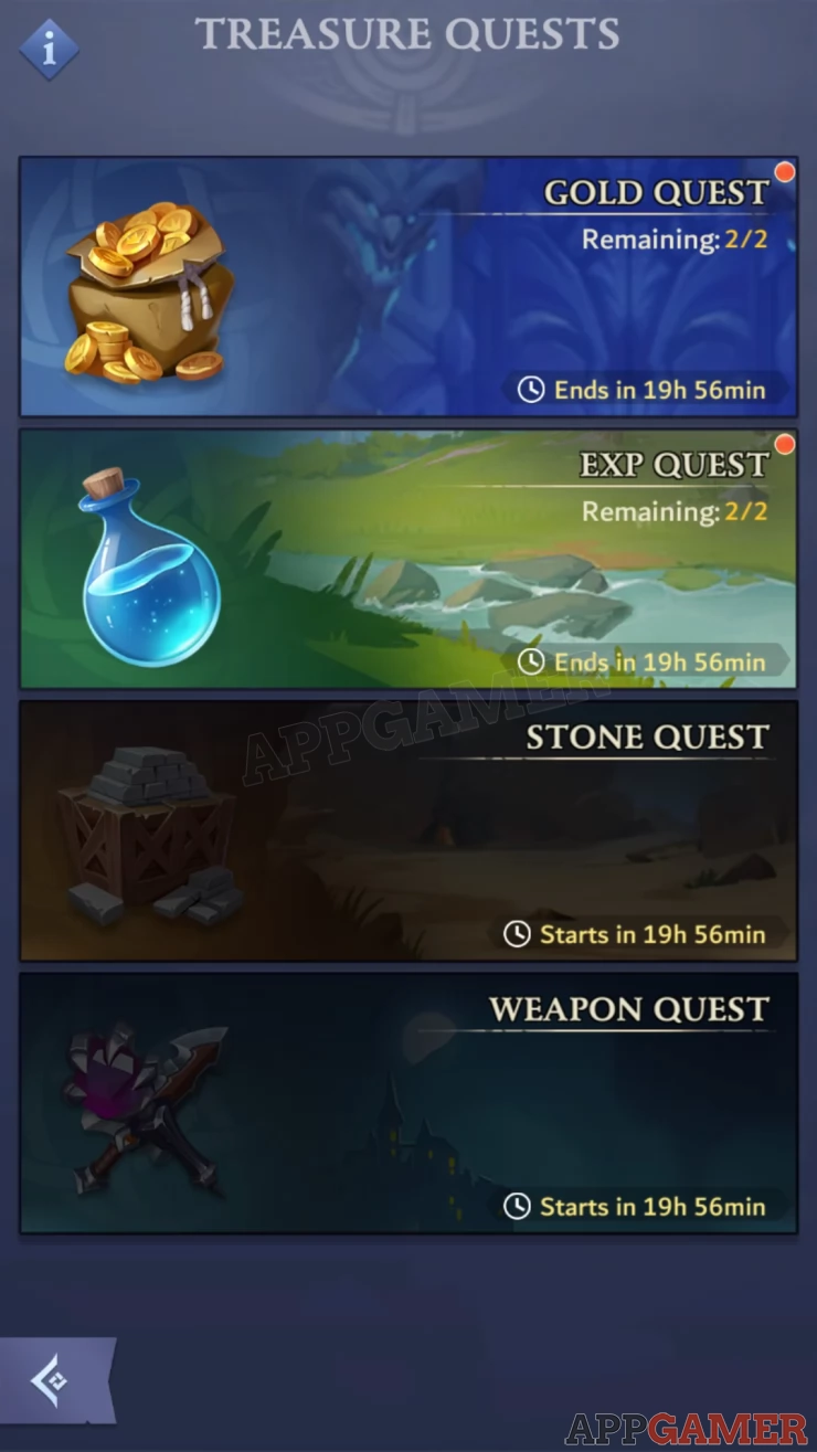 Finish available quests within a time limit in order to get rewards