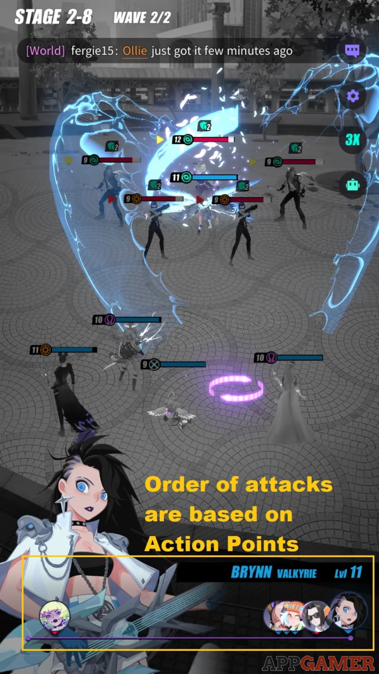 The tutorial will teach you about how each hero’s speed will affect their Action Points. This will determine the order of attack of all characters.