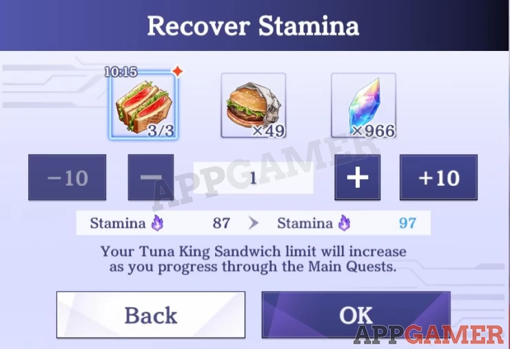 Alternative stamina recovery methods