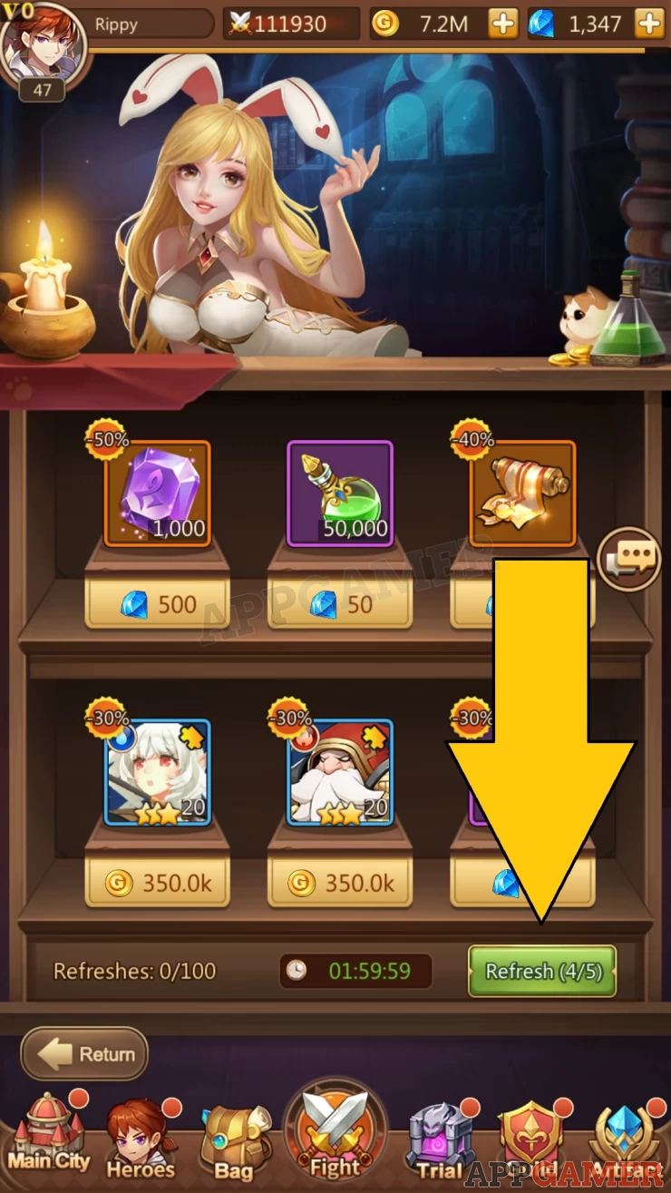 You can refresh the stock of items for sale up to 5 times daily for free