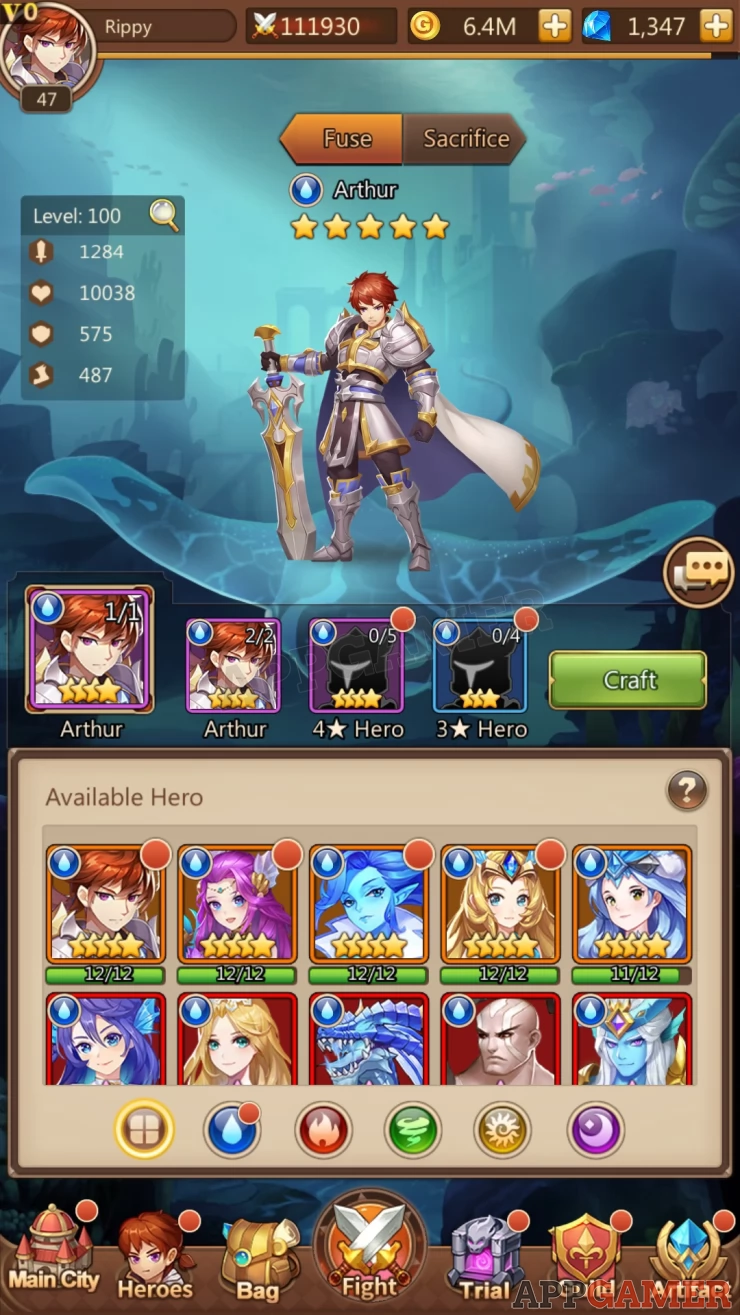 Use Heroes as materials in order to increase your chosen Hero’s star rating