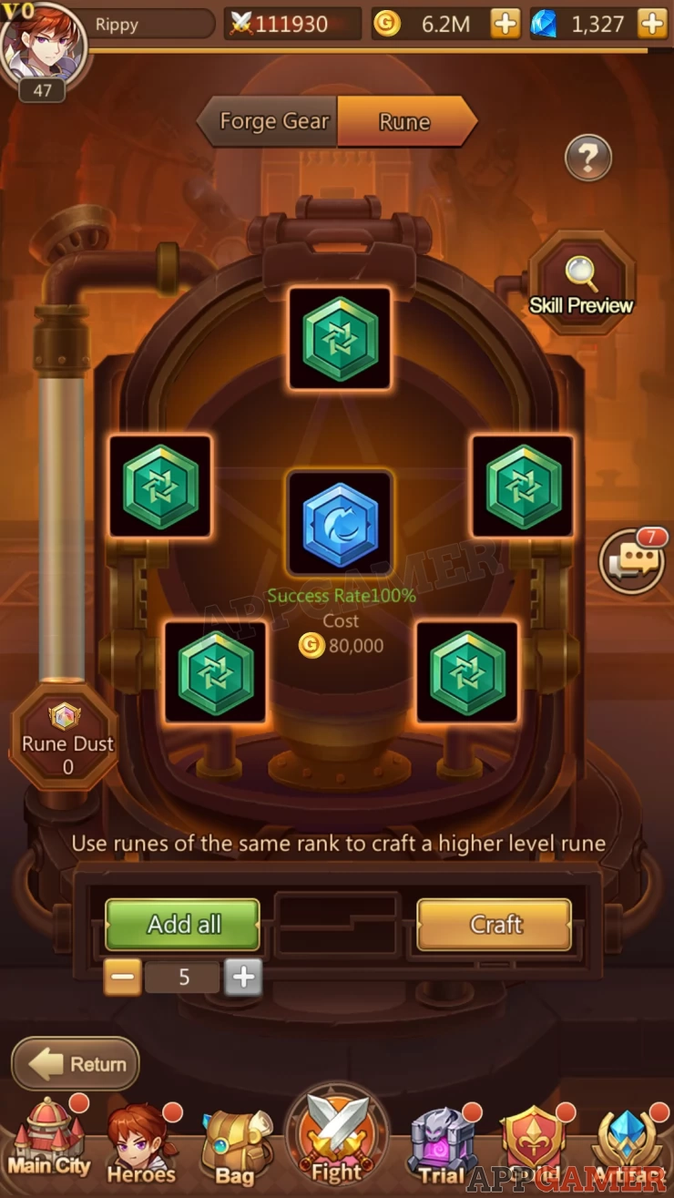 Runes are items that your heroes can equip at level 100, these items can increase your stats or perhaps give you new skills