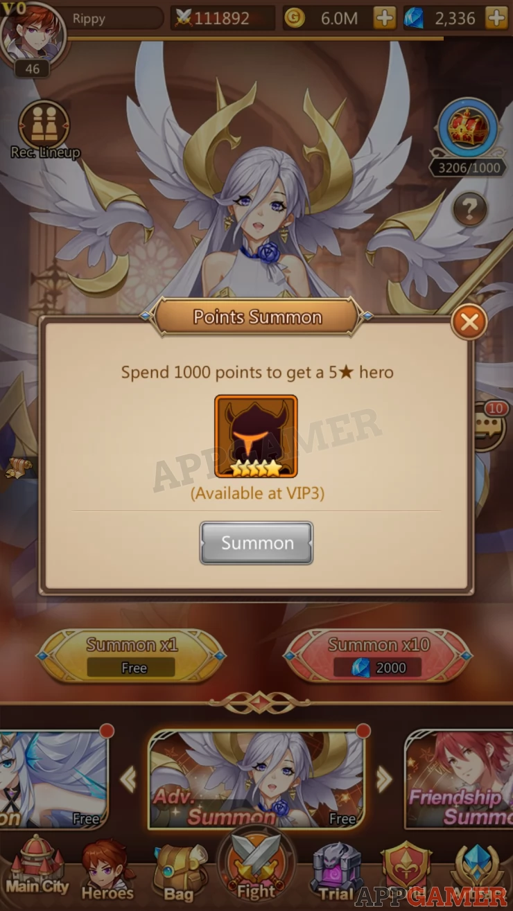 If you have VIP 3 unlocked, you can spend 1000 points in order to get a 5-Star Hero