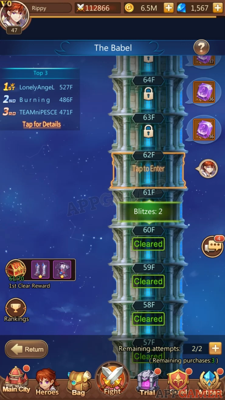 Challenge teams and climb up the tower in order to claim rewards