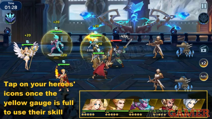 Once the yellow gauge is full, tap on your hero to use their skill