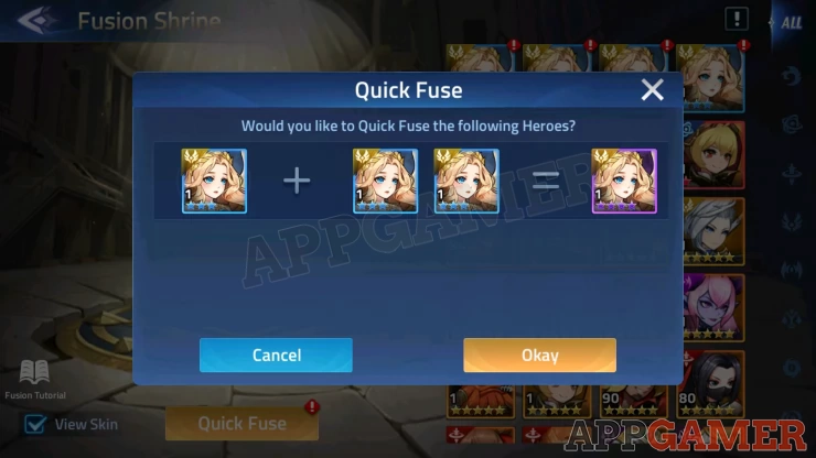 Quick Fuse will automatically choose duplicates of the same hero
