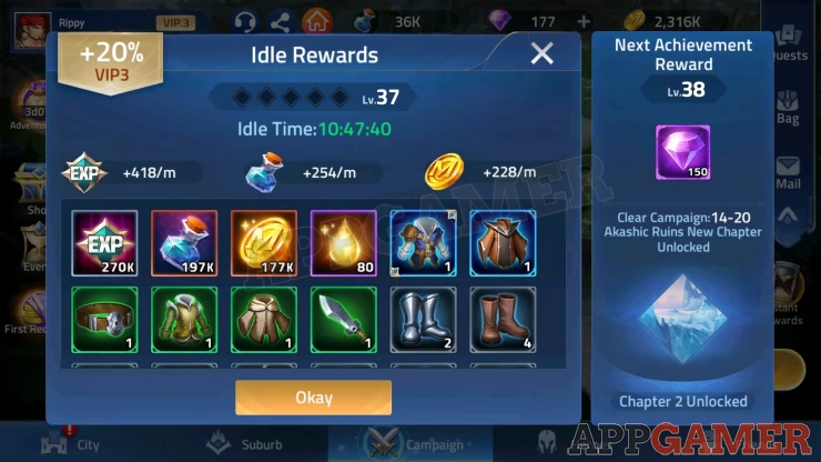 Idle Rewards are essential for obtaining EXP for your account level, as well as resources for making your Heroes stronger