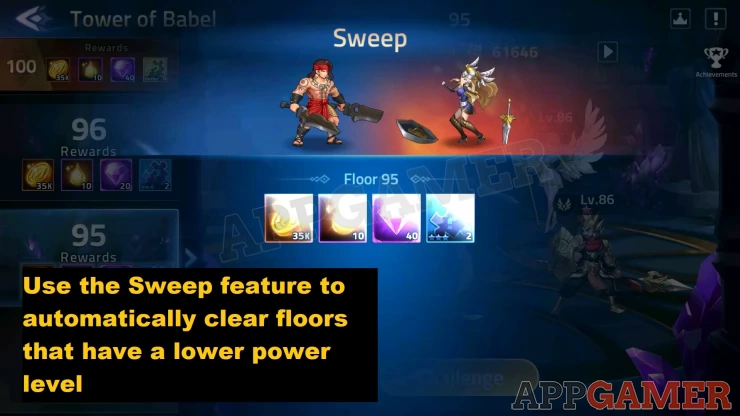 Sweep lets you instantly clear floors and get rewards as long as they have a significantly lower power level than your team