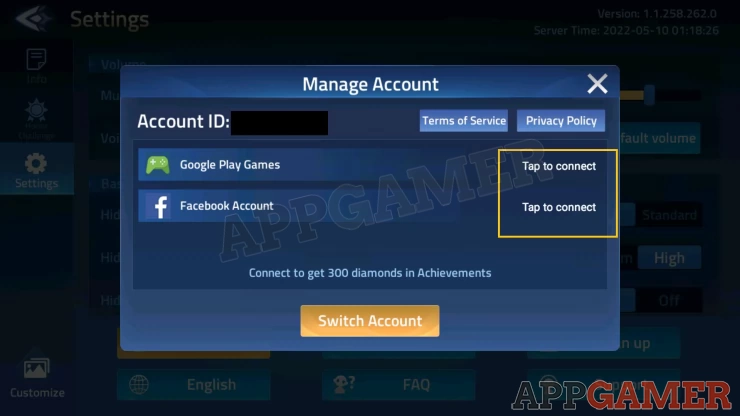 Step 3: Bind your Account with the options that are available. You can claim rewards under your Achievements