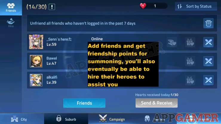 Add friends for points that you can use in the Wishing Shrine, you’ll also be able to Hire their help later on