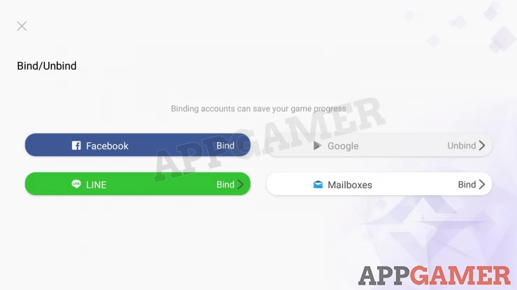 Bind your Account with the options that are available. You can use this account to log in the future, or if you change devices