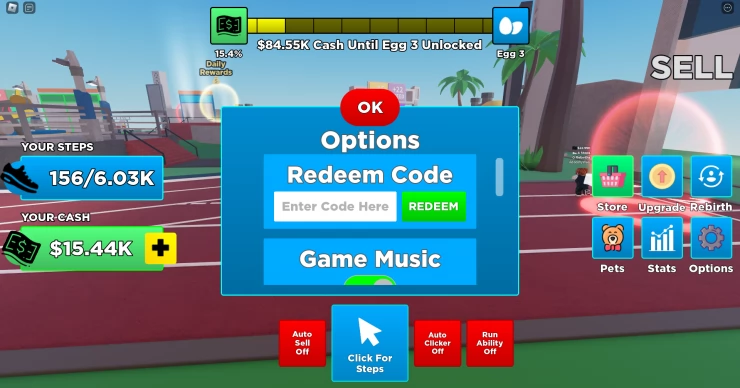 Click the options icon to bring up the code entry box