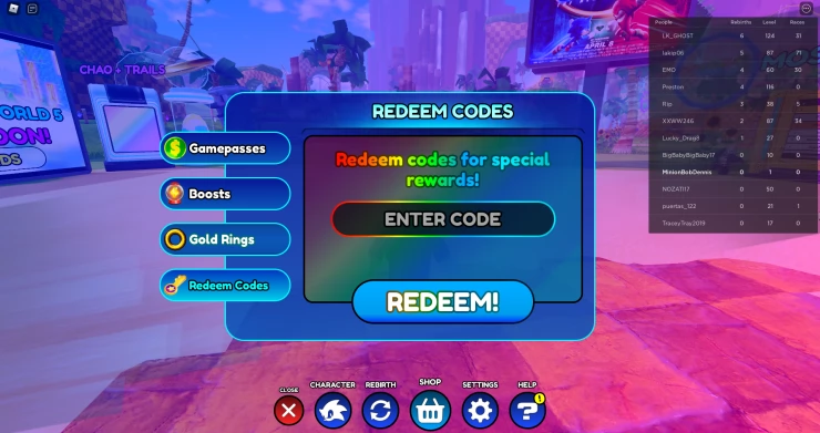 Sonic Speed Simulator Entry Codes