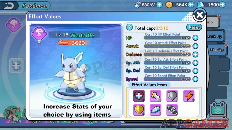 Increase your partner's stats using effort value items