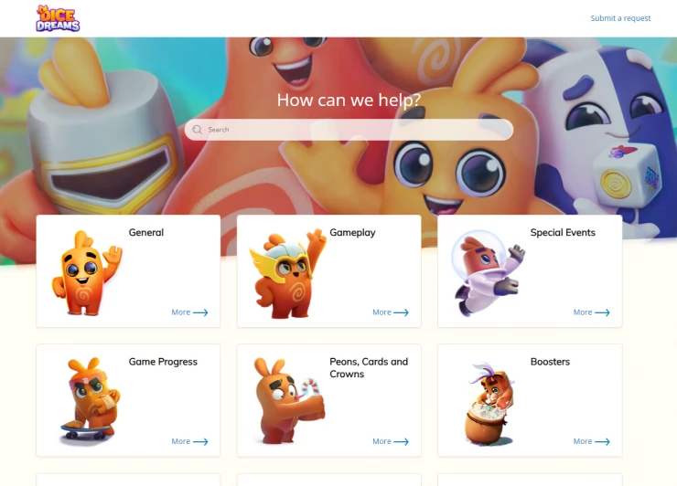 Dice Dreams Customer Support Website