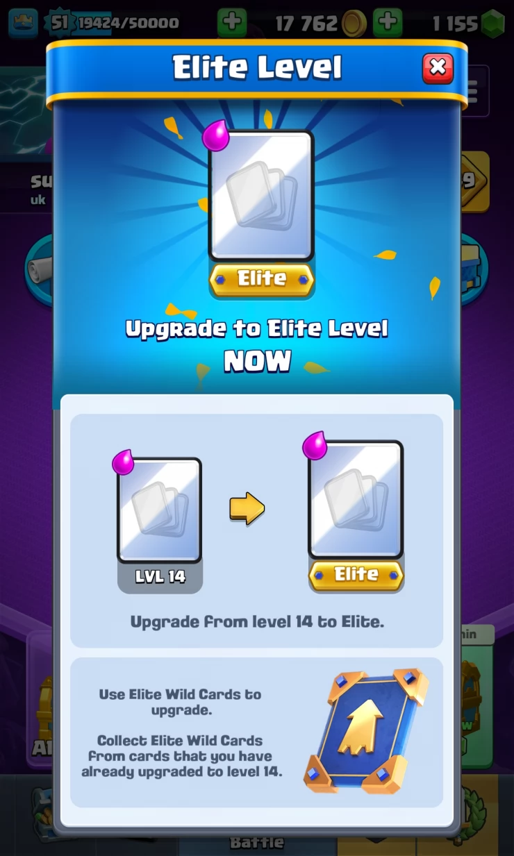 How to upgrade to elite in Clash Royale?
