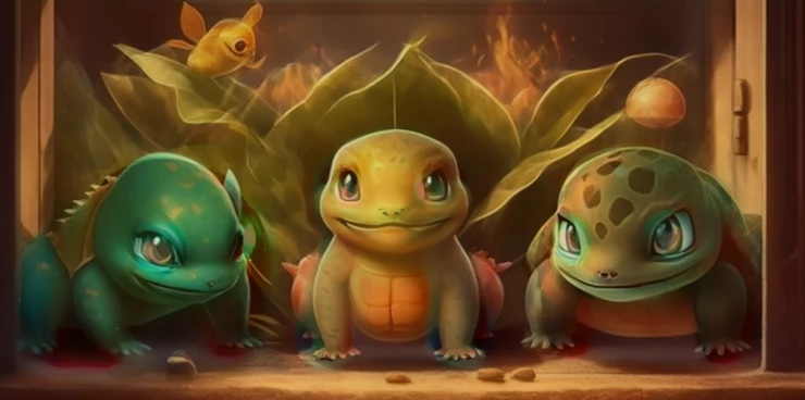 Generation I Starters - Bulbasaur, Charmander, Squirtle and Pikachu