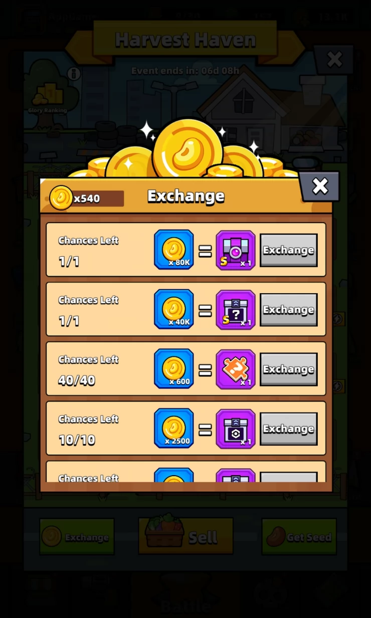 Exchange Seed Coins for Items